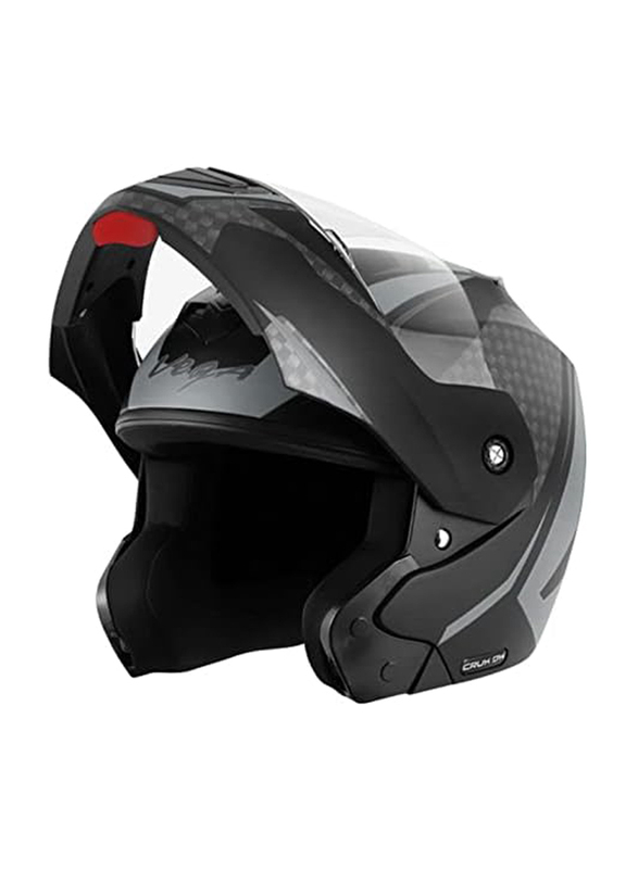 Vega Crux DX Checks Motorcycle Flip-Up Helmet, Large, Black/Silver