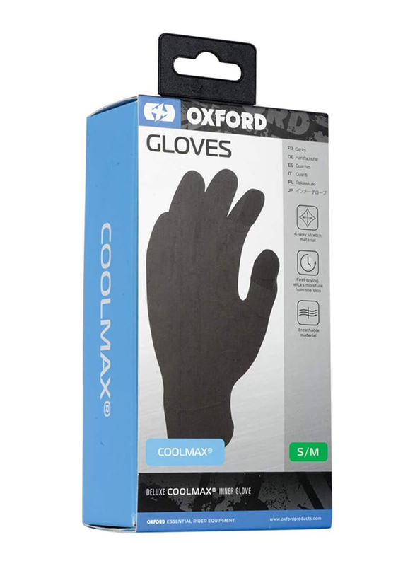 Oxford Deluxe Coolmax Inner Gloves, Small-Medium, Black