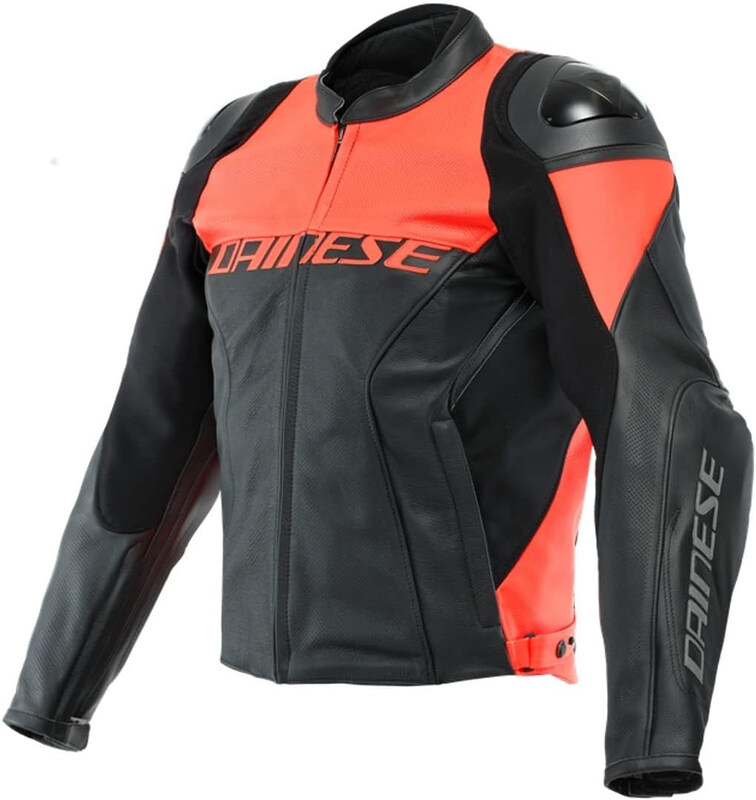 

Dainese Racing 4 Leather Perforated Jacket, 201533849-628-52, Black/Fluo Red, Size 52