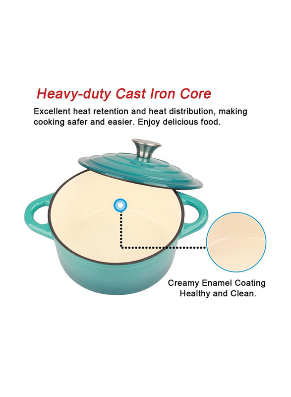 VAV 21.5cm Non-Stick Enamelled Cast Iron Dutch Oven Casserole, Blue