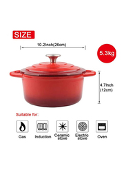 VAV 26cm Non-Stick Enamelled Cast Iron Dutch Oven Casserole, Red