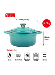 VAV 26cm Non-Stick Enamelled Cast Iron Dutch Oven Casserole, Blue