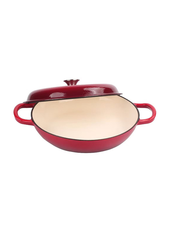 VAV 30.5cm Non-Stick Enamelled Cast Iron Dutch Oven Shallow Casserole, Red