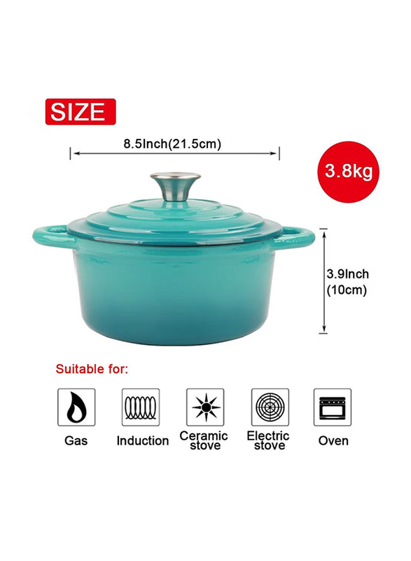 VAV 21.5cm Non-Stick Enamelled Cast Iron Dutch Oven Casserole, Blue