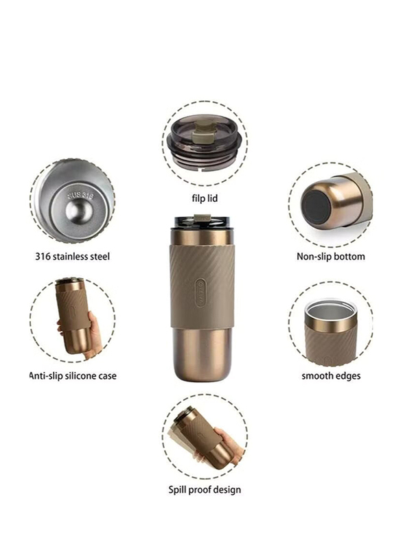 VAV 520ml Stainless Steel Coffee Mug with Built in Filter and Straw, Gold
