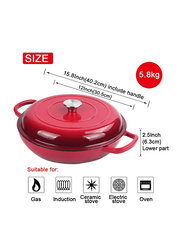 VAV 30.5cm Non-Stick Enamelled Cast Iron Dutch Oven Shallow Casserole, Red