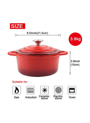 VAV 21.5cm Non-Stick Enamelled Cast Iron Dutch Oven Casserole, Red