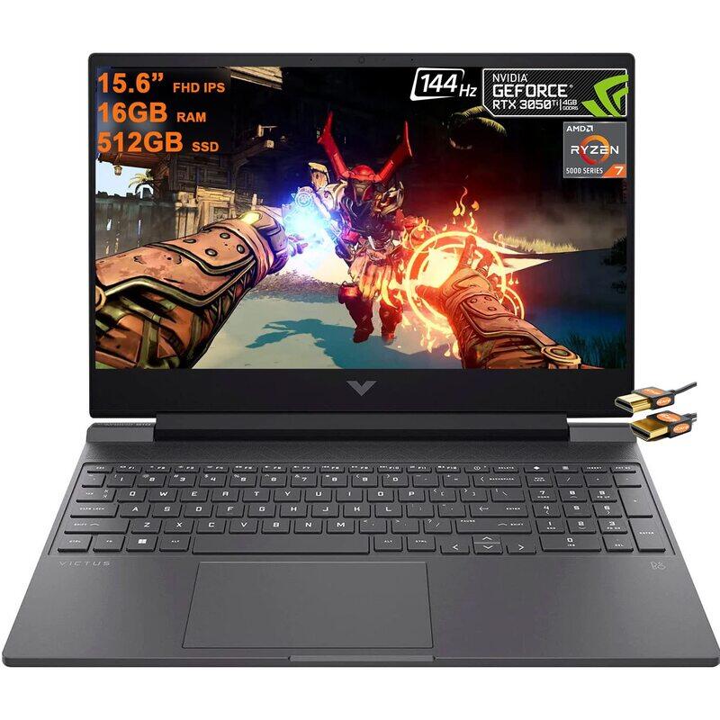 

HP Victus 15 Gaming Laptop with HDMI Cable, 15.6" FHD IPS 144Hz Display, AMD Ryzen 7 5800H 3.2GHz, 512GB SSD, 16GB RAM, 4GB NVIDIA GeForce RTX 3050 Ti