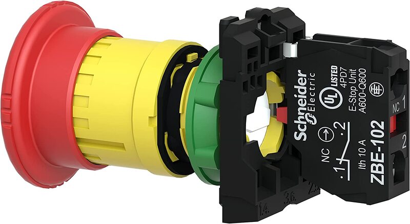 Schneider XB5AS8442 Mushroom Head Emergency Stop, 40mm, Red/Yellow/Green/Black