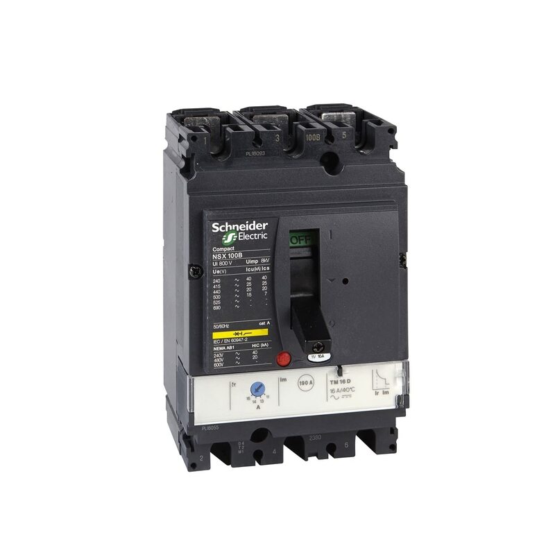 Schneider Electric Compact NSX Circuit Breaker NSX100B, TMD, 80A, 3 poles 3d, LV429551, Black