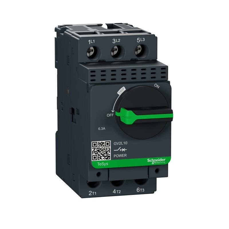 Schneider Electric TeSys Deca Motor Circuit Breaker with Magnetic Rotary Handle & Screw Clamp Terminals, TeSys GV2, 3P, 6.3A, GV2L10, Black