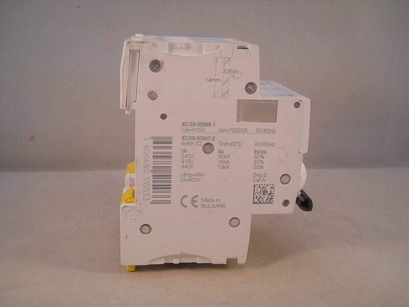 Schneider Electric A9F54363 Acti9 iC60H 3P 63A C Miniature Circuit Breaker, White