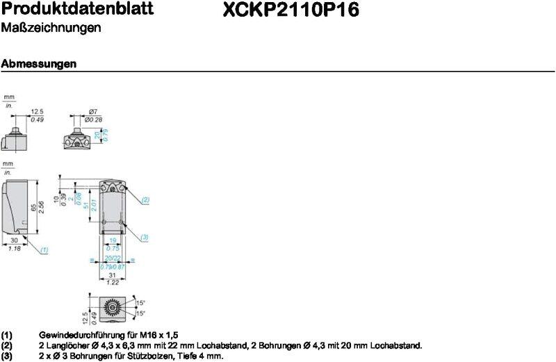 Schneider XCKP2110P16 Limit Switch Xckp Metal End Plunger, Black