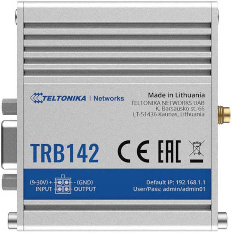 TELTONIKA 4G (LTE)Cat 1 up to 10 Mbps, 3G Up to 42 Mbps, 2G Up to 236.8 kbps Gateway TRB142