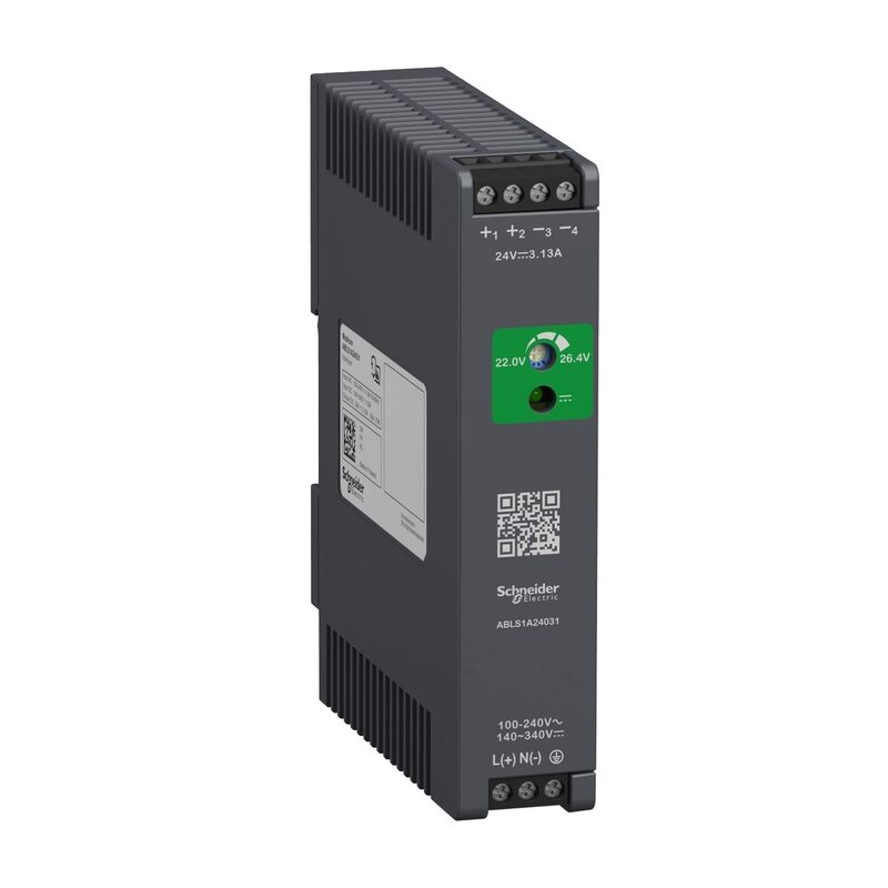 Schneider Electric Single Phaseo ABL7 & ABL8 Regulated Power Supply, 100-240V AC, 24V, 3.1A, ABLS1A24031, Dark Grey