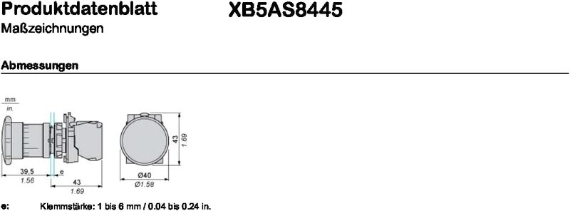 Schneider Signalling Harmony XB5 Emergency Stop Switching Off, Red