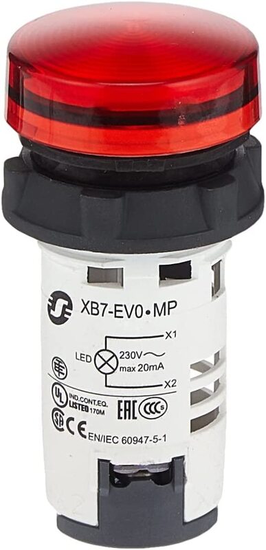 Schneider Electric XB7EV04Mp Round Pilot Light, Black/Red/White