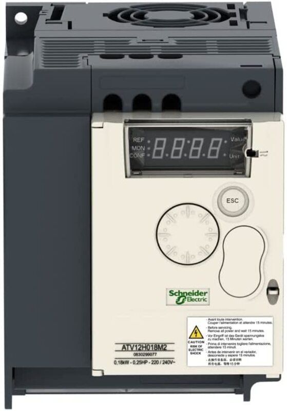 Schneider VFD Altivar 12 Variable Speed Drive with Heat Sink, ATV12HU15M2, Black