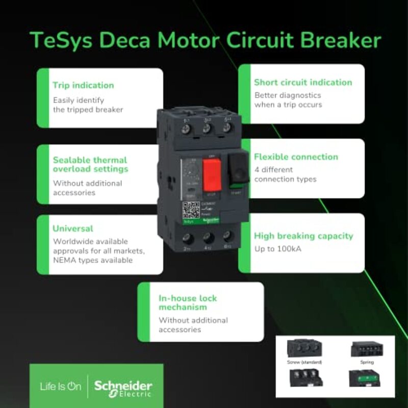 Schneider Electric TeSys D Motor Circuit Breaker with Thermal Magnetic & Screw Clamp Terminals, TeSys GV2, 24-32A, GV2ME32, Black