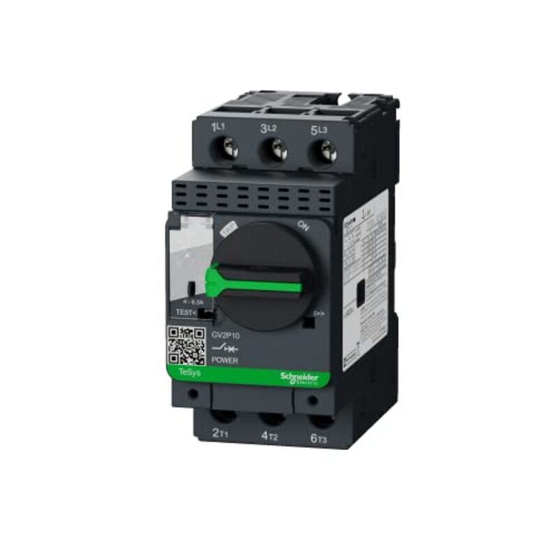 Schneider Electric TeSys Deca Motor Circuit Breaker with Thermal Magnetic & Screw Clamp Terminals, TeSys GV2, 4-6.3A, GV2P10, Black