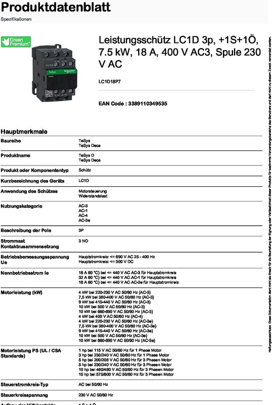 Schneider Electric LC1D18P7 TeSys Deca Contactor with 230V AC Spring Coil and 3 Poles, 9.3 x 11.4 x 5.2cm, Black