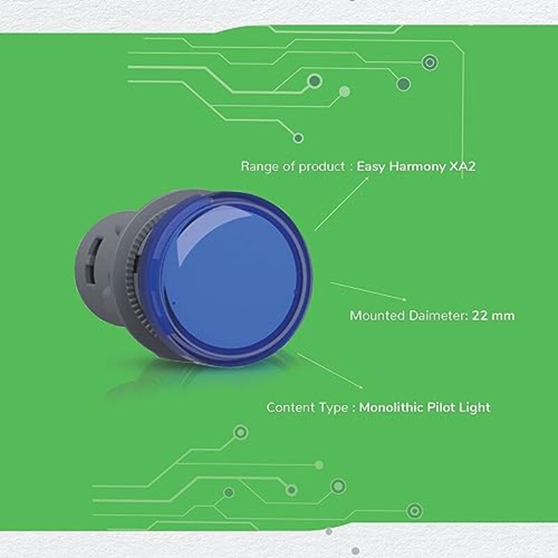 Schneider Electric Signalling Harmony XA2E Pilot Light with integral LED, XA2EVM6LC, Grey/Blue