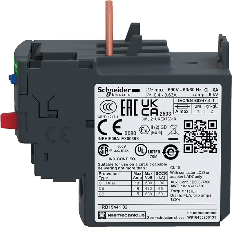 Schneider Electric TeSys Series 0.4 to 0.63 A LRD04 Thermal Relay Electric Contactor, 7.7 x 8.8 x 4.9cm, Black