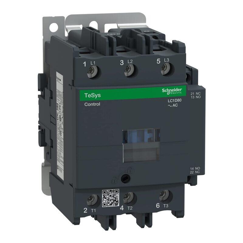 

Schneider Electric TeSys D Contactor Breaker, 3P (3 NO) AC-3 440V, 80 A, 220 V AC, 50/60 Hz Coil, LC1D80M7, Black