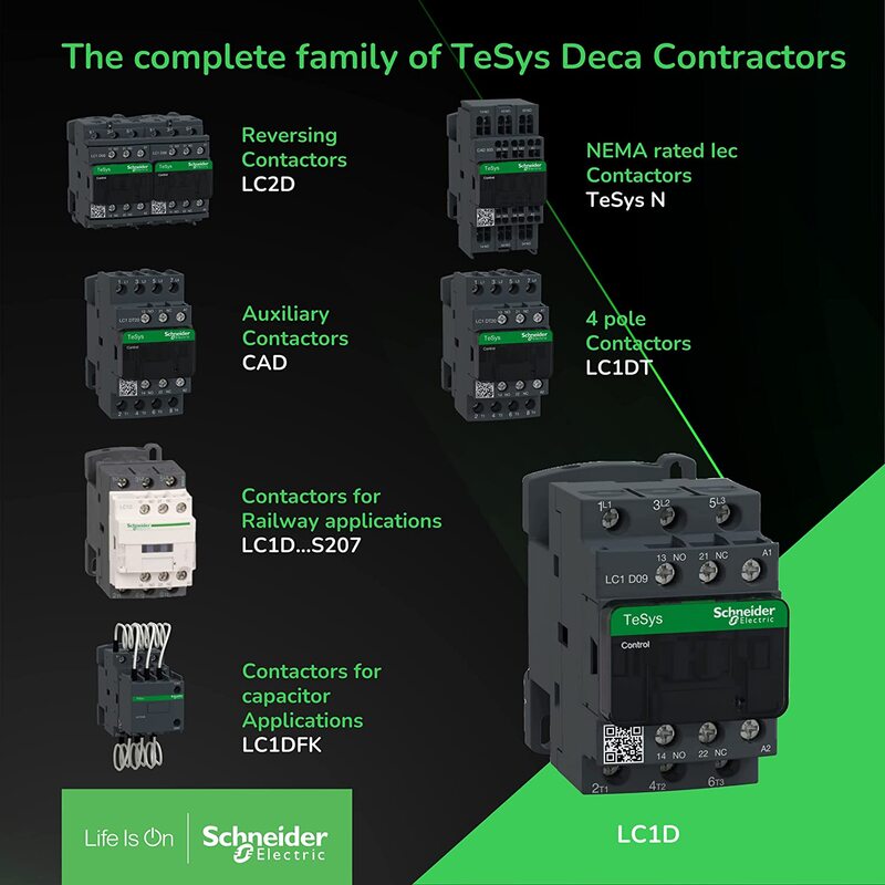 Schneider Electric LC1D32E7 TeSys 3P (3 NO) AC-3 32 A 48 AC Coil Breaker D Contactor, 9.2 x 11.2 x 5cm, Black