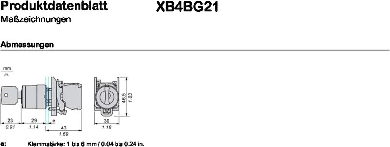 Schneider Electric XB4BG21 2 Notch 2 Key Switch, 5.2 x 3.3 x 8.6cm, Black/Silver