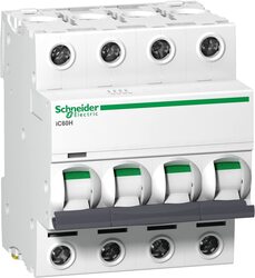 Schneider Acti9 iC60H 4P 10A C Miniature Circuit Breaker, White