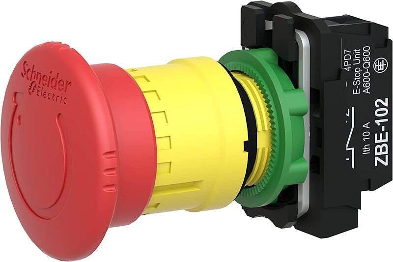 Schneider XB5AS8442 Mushroom Head Emergency Stop, 40mm, Red/Yellow/Green/Black