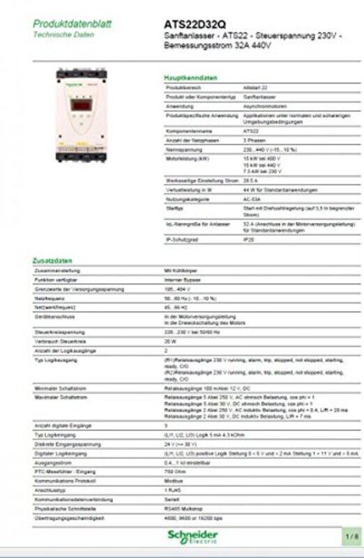 Schneider Electric Altistart 22 Soft Starter, ATS22D32Q, White