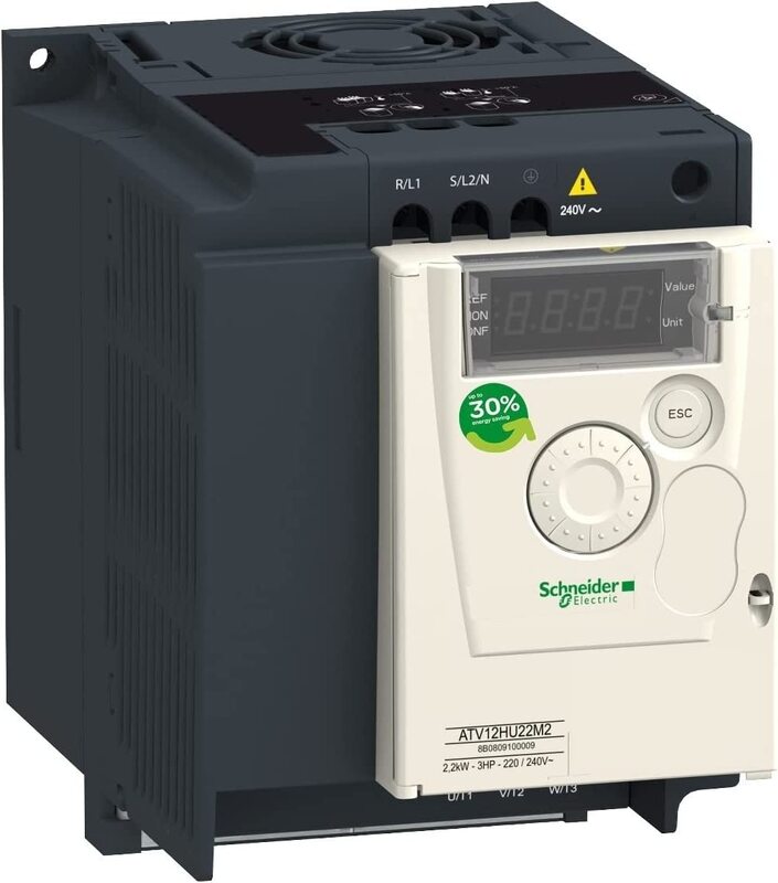 Schneider VFD Altivar 12 Variable Speed Drive with Heat Sink, ATV12HU15M2, Black