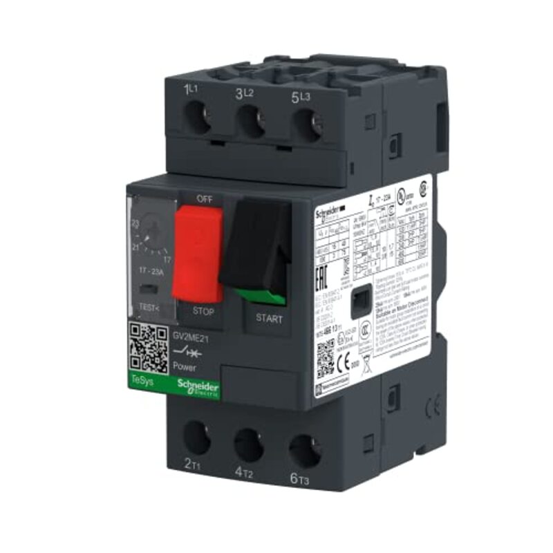 Schneider Electric TeSys GV2 Motor Circuit Breaker with Thermal Magnetic & Screw Clamp Terminals, TeSys GV2, 17-23A, GV2ME21, Black