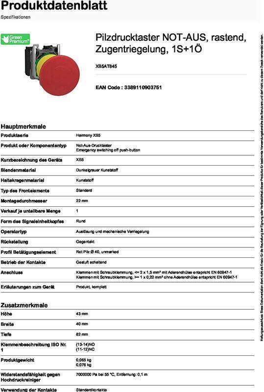 Schneider Electric XB5AT845 Signaling Harmony XB5 Emergency Stop Switching Off, Red/Black/Yellow