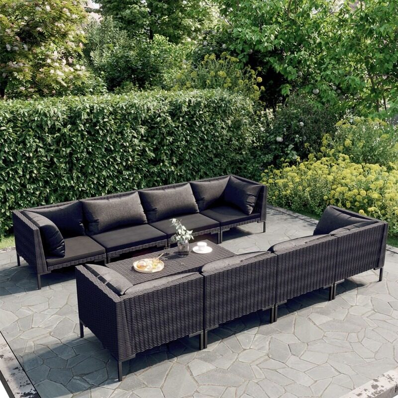 

vidaXL 9 Piece Garden Lounge Set with Cushions Poly Rattan Dark Grey