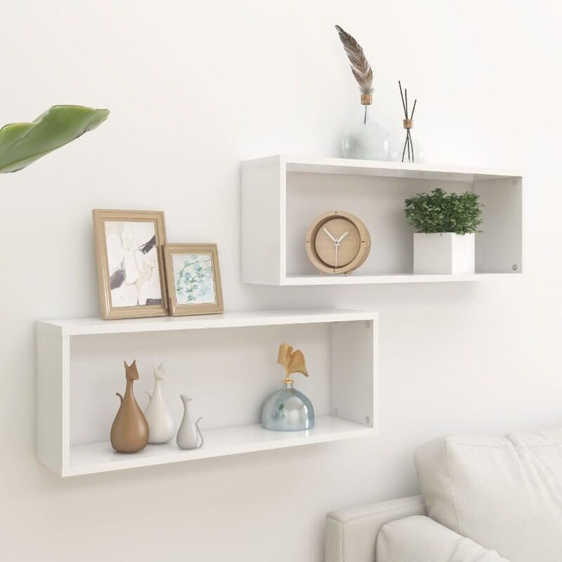

vidaXL Wall Cube Shelf 2 pcs White 60x15x23 cm Engineered Wood