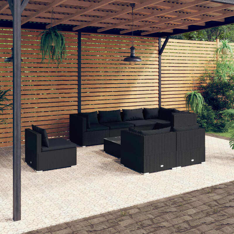 

vidaXL 9 Piece Garden Lounge Set with Cushions Poly Rattan Black