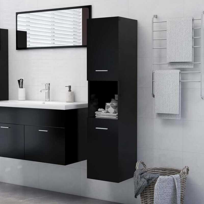 

vidaXL Bathroom Cabinet Black 30x30x130 cm Engineered Wood