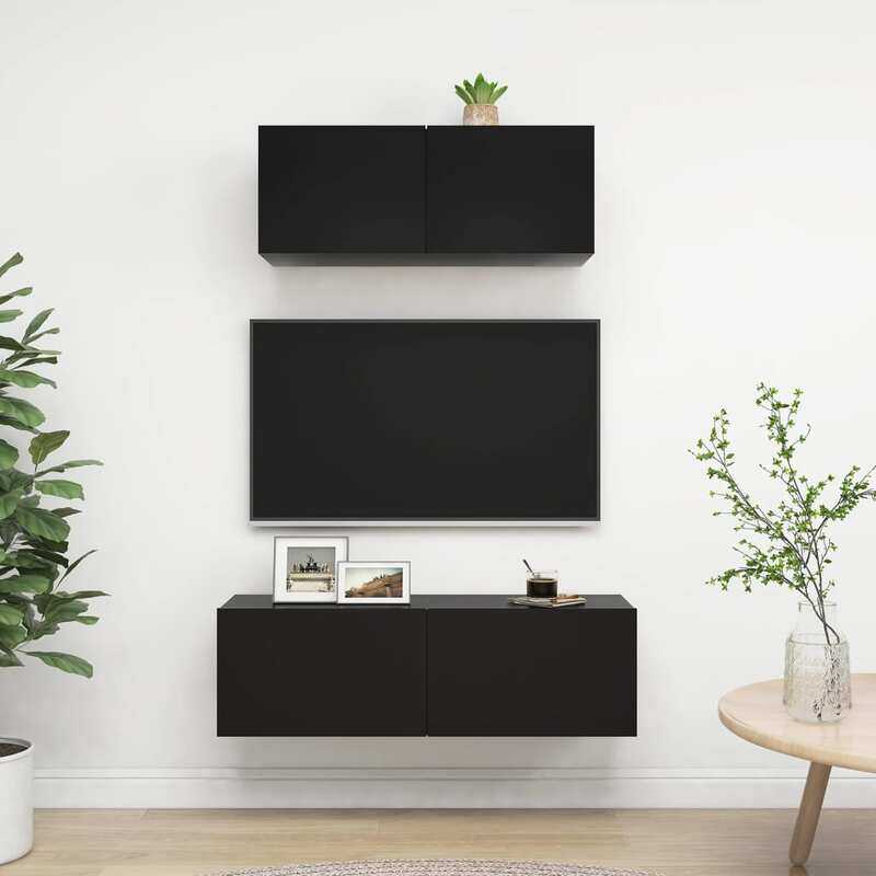 

vidaXL 2 Piece TV Cabinet Set Black Engineered Wood