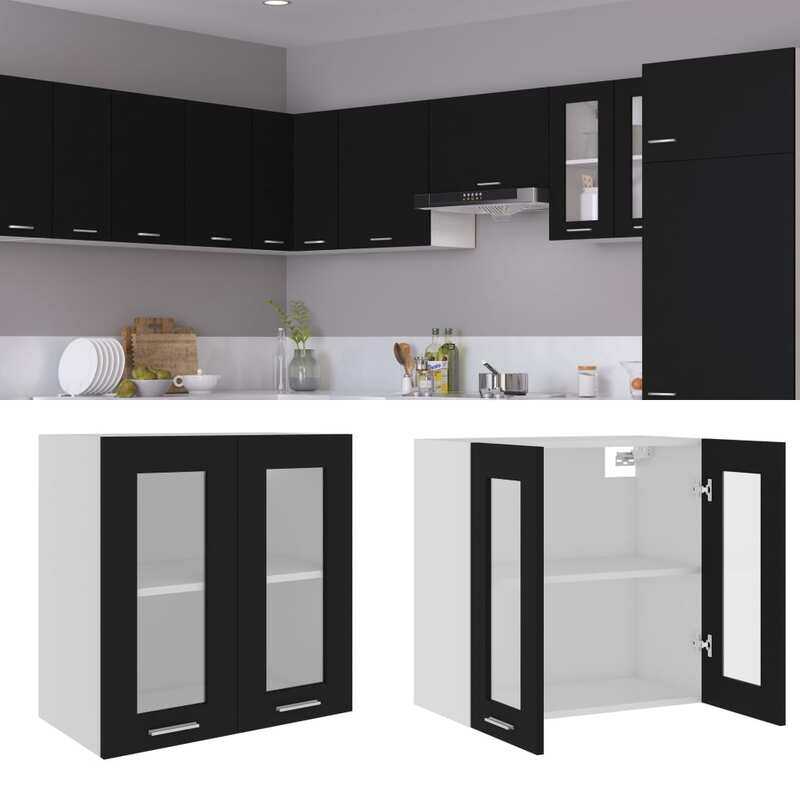 

vidaXL Hanging Glass Cabinet Black 60x31x60 cm Engineered Wood