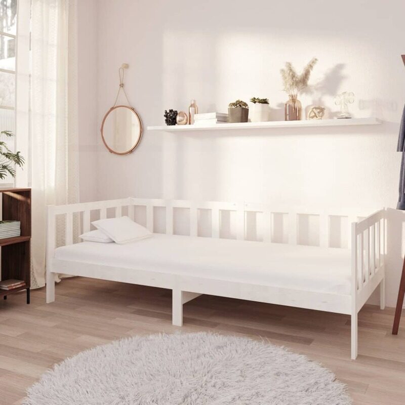 

vidaXL Day Bed White Solid Pinewood 90x200 cm