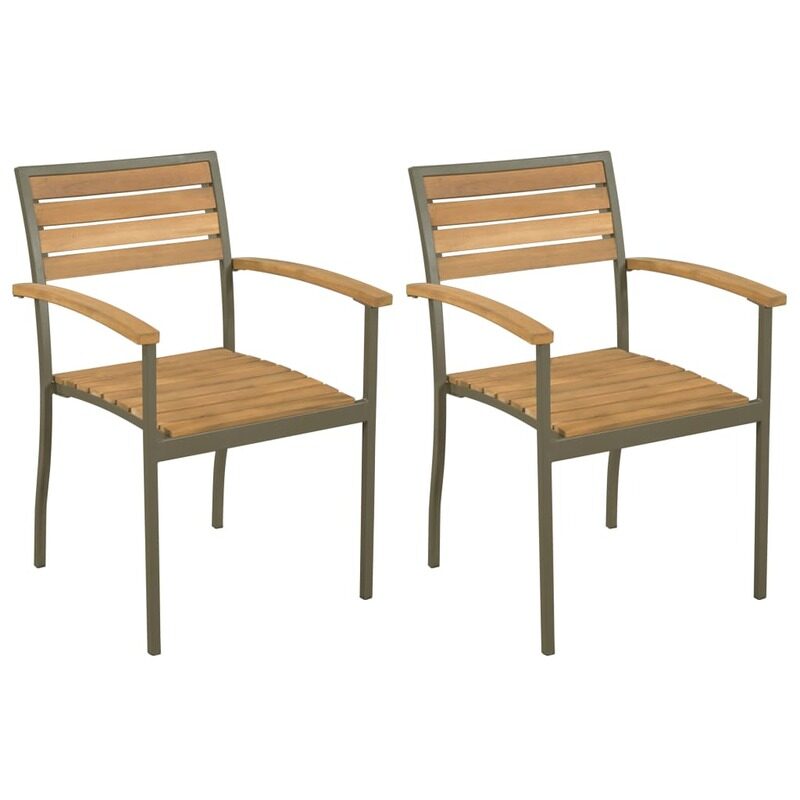 

vidaXL Stackable Outdoor Chairs 2 pcs Solid Acacia Wood and Steel