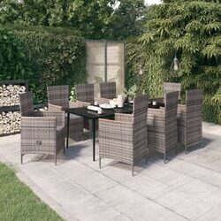 vidaXL 9 Piece Garden Dining Set with Cushions Grey