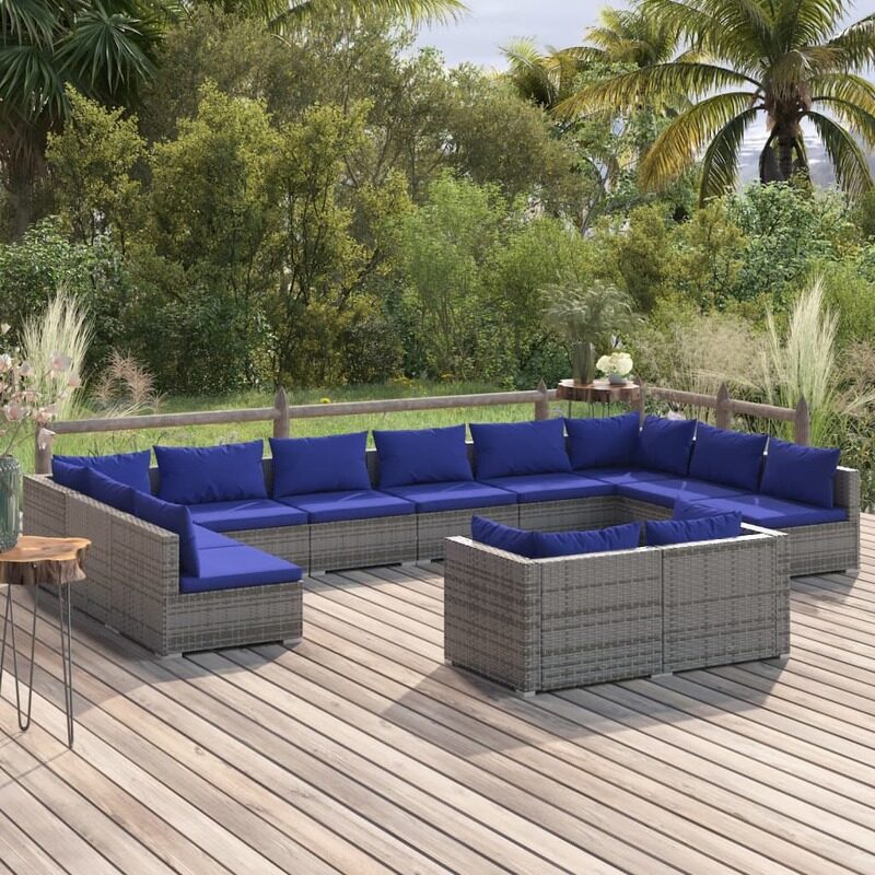 

vidaXL 12 Piece Garden Lounge Set with Cushions Grey Poly Rattan