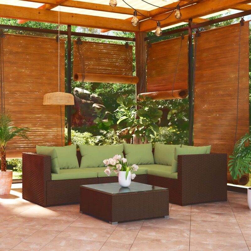 

vidaXL 5 Piece Garden Lounge Set with Cushions Poly Rattan Brown