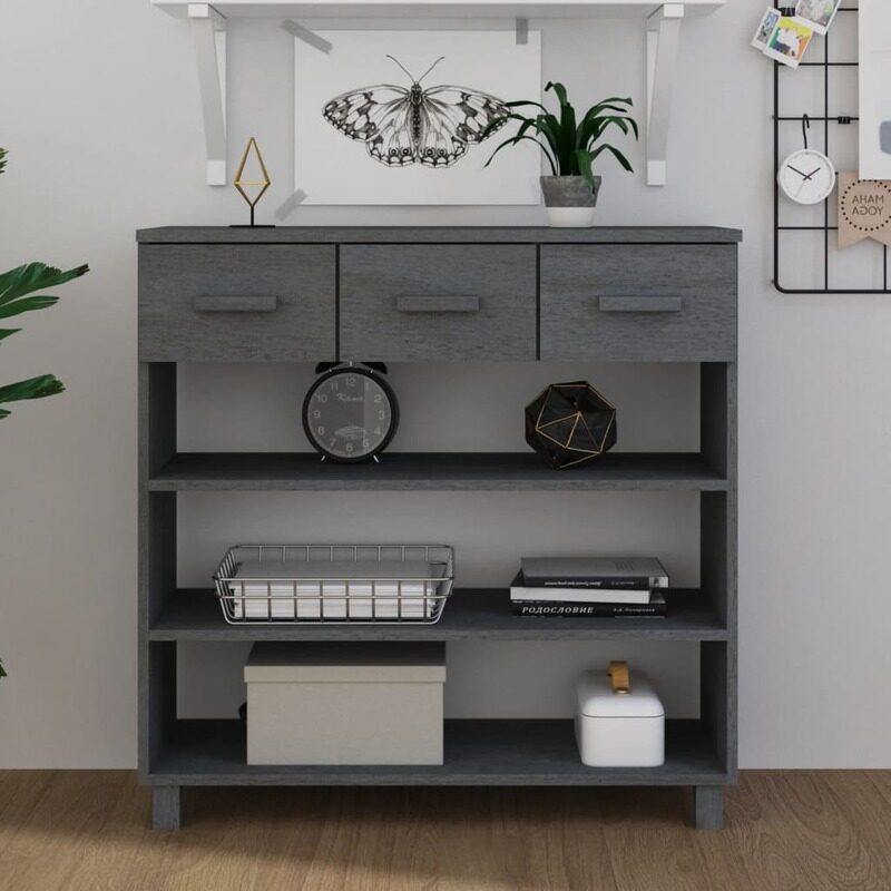 

vidaXL Console Table HAMAR Dark Grey 90x35x90 cm Solid Wood Pine
