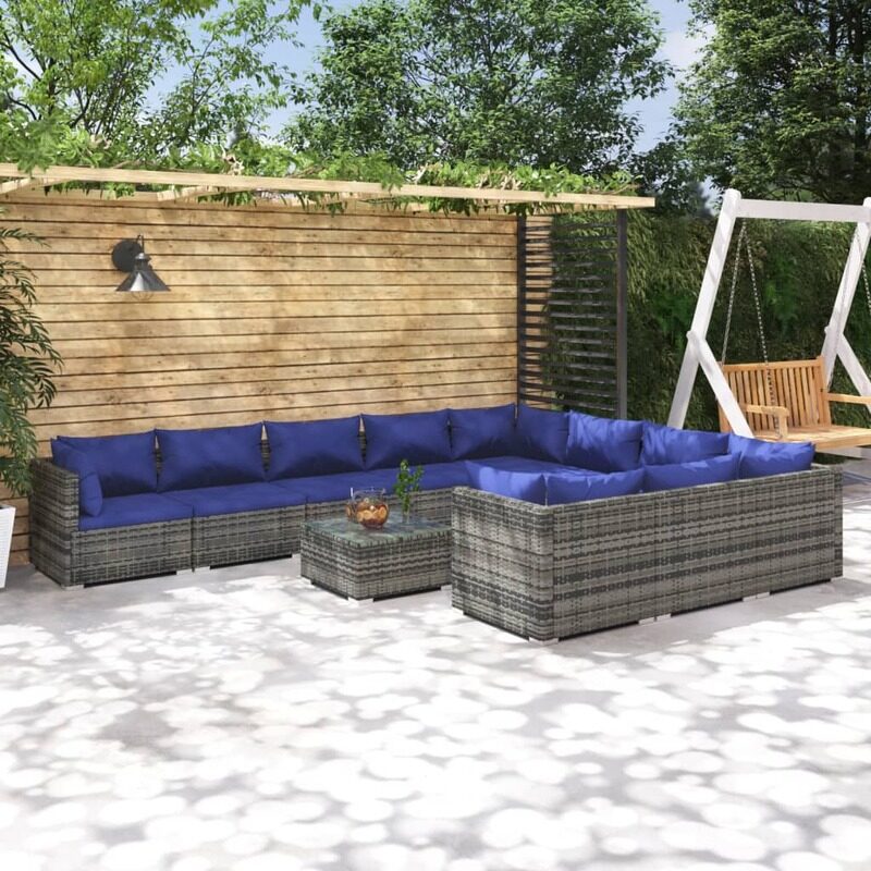 

vidaXL 11 Piece Garden Lounge Set with Cushions Poly Rattan Grey