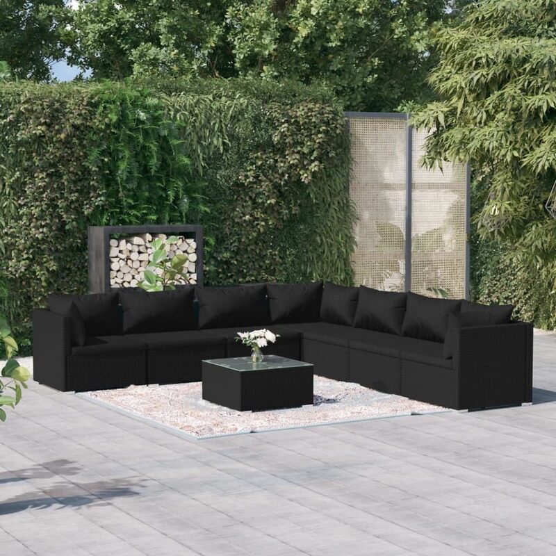 

vidaXL 8 Piece Garden Lounge Set with Cushions Poly Rattan Black